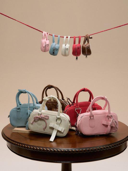SunsetPark - Suede Bow Boston Handbag (Red / Brown / Floral / Blue / Pink)