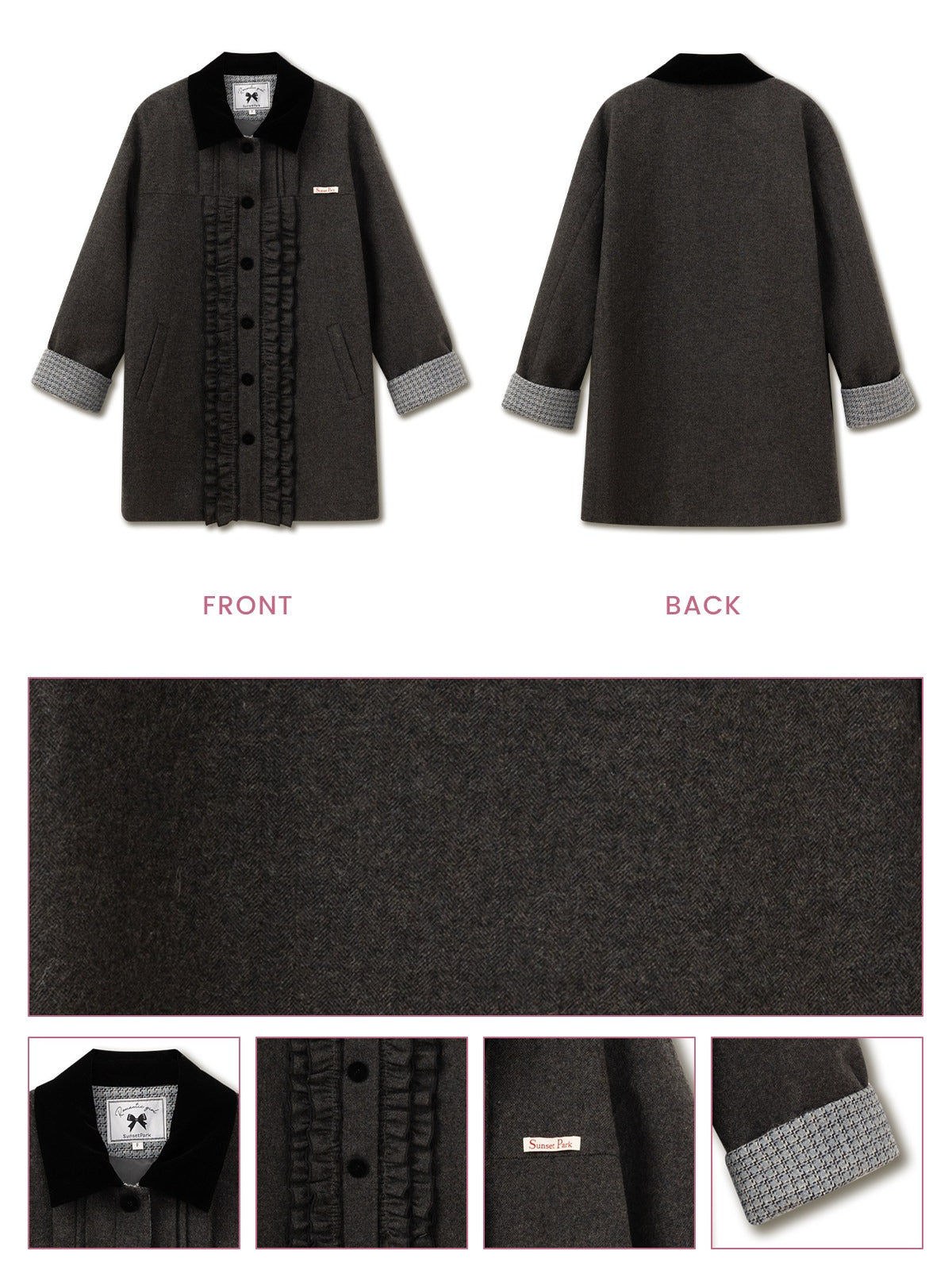 SunsetPark - Intellectual Gray Wool-Blend Herringbone Coat (Intellectual Gray / Khaki Houndstooth)