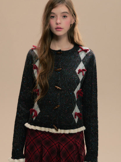 SunsetPark - Vintage Diamond Dark Gray Speckled Yarn Toggle Button Sweater