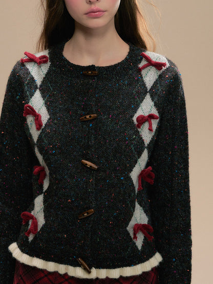 SunsetPark - Vintage Diamond Dark Gray Speckled Yarn Toggle Button Sweater