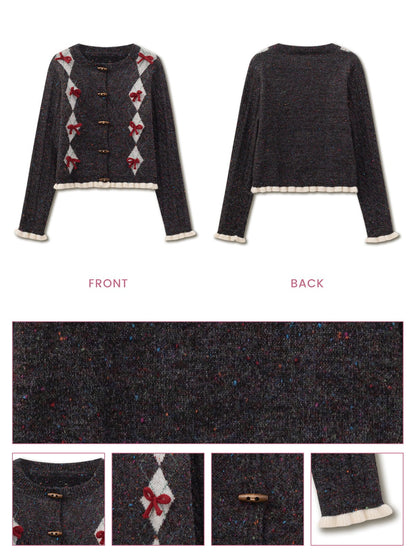 SunsetPark - Vintage Diamond Dark Gray Speckled Yarn Toggle Button Sweater