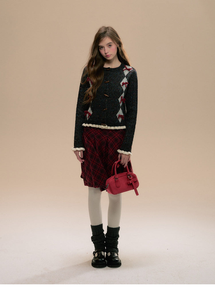 SunsetPark - Vintage Christmas Red Plaid Pleated Wool-Blend Skirt