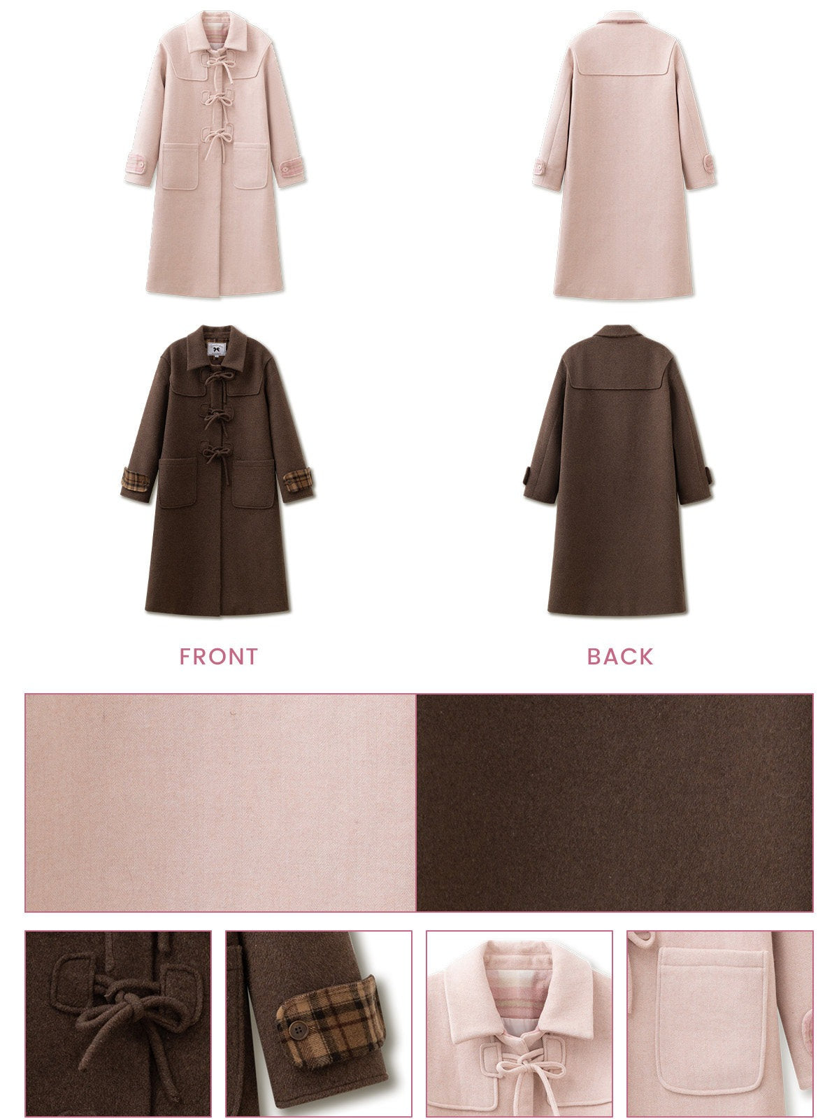 SunsetPark - Vintage Teddy Bear Bow Toggle Wool Coat (Blush Pink / Brown Bear)