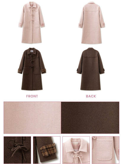 SunsetPark - Vintage Teddy Bear Bow Toggle Wool Coat (Blush Pink / Brown Bear)
