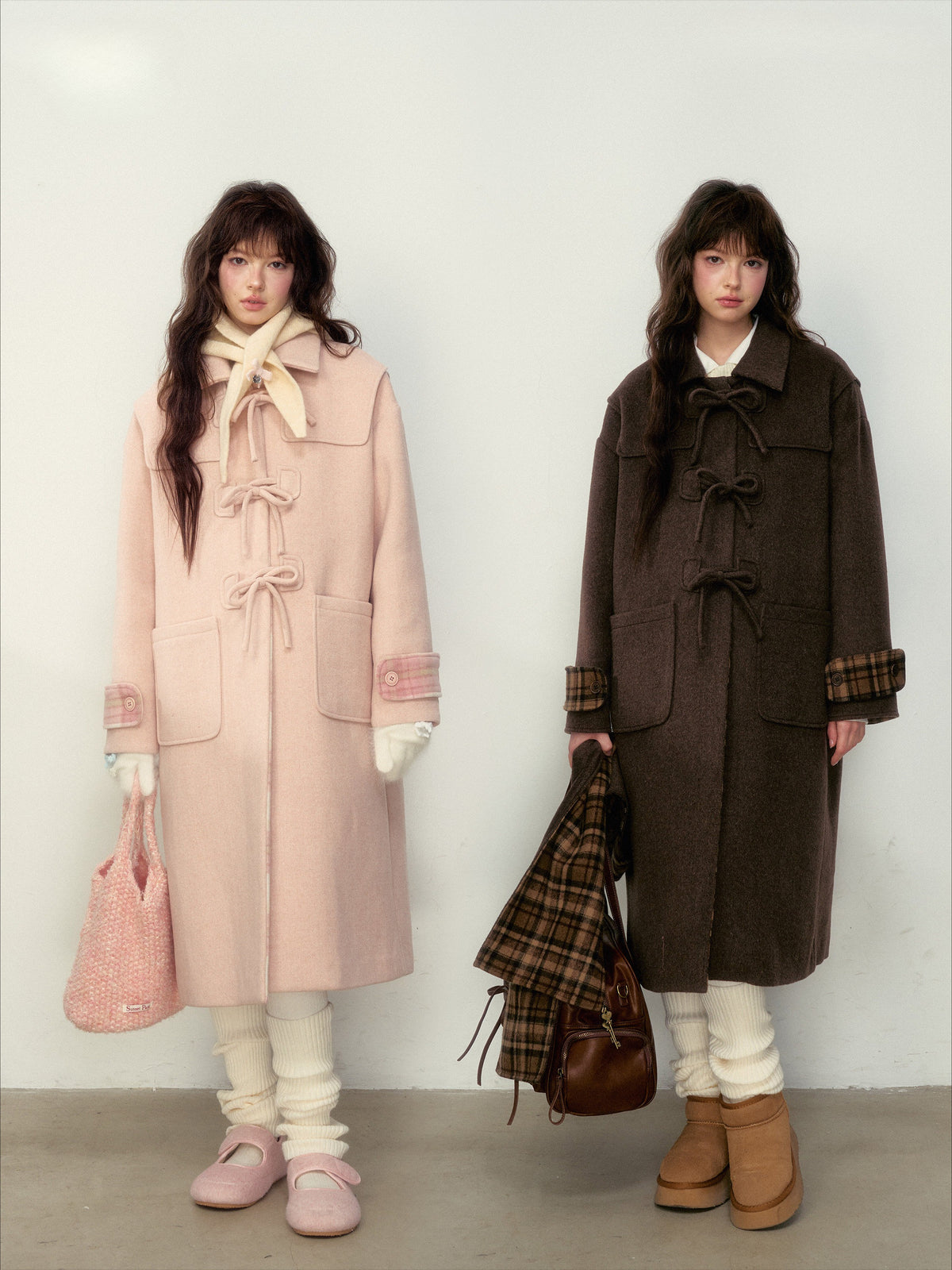 SunsetPark - Vintage Teddy Bear Bow Toggle Wool Coat (Blush Pink / Brown Bear)