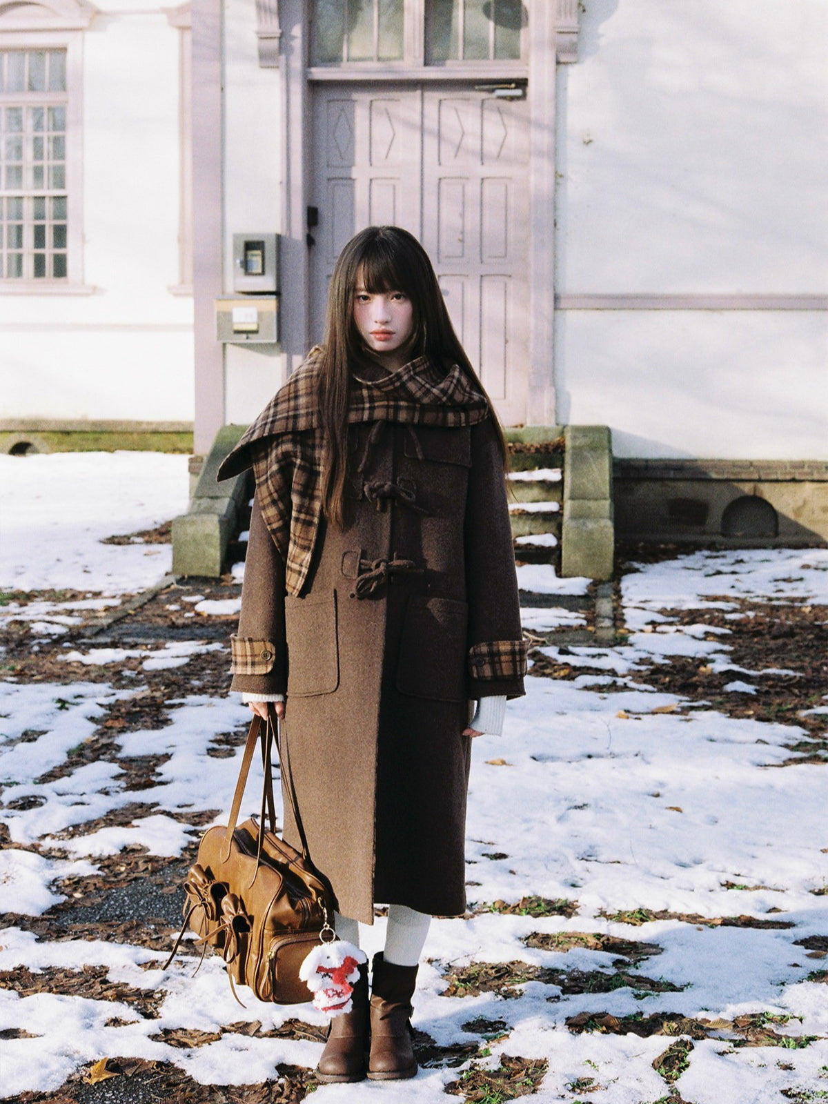 SunsetPark - Vintage Teddy Bear Bow Toggle Wool Coat (Blush Pink / Brown Bear)