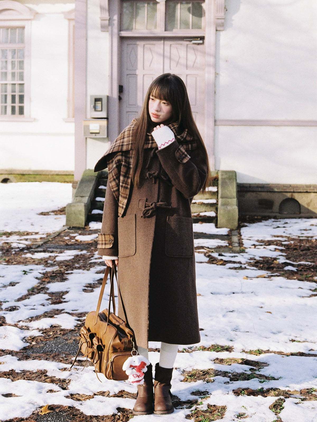 SunsetPark - Vintage Teddy Bear Bow Toggle Wool Coat (Blush Pink / Brown Bear)