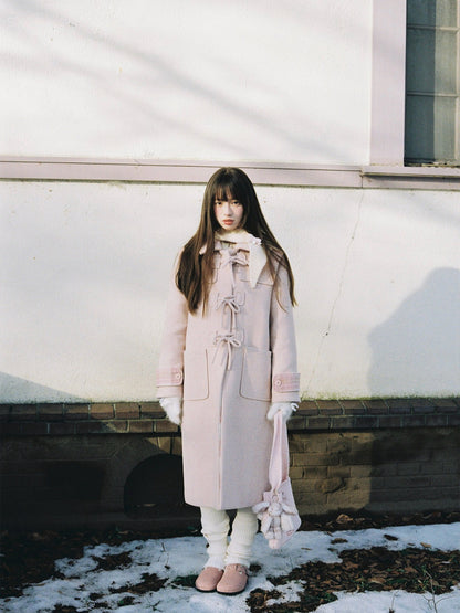 SunsetPark - Vintage Teddy Bear Bow Toggle Wool Coat (Blush Pink / Brown Bear)