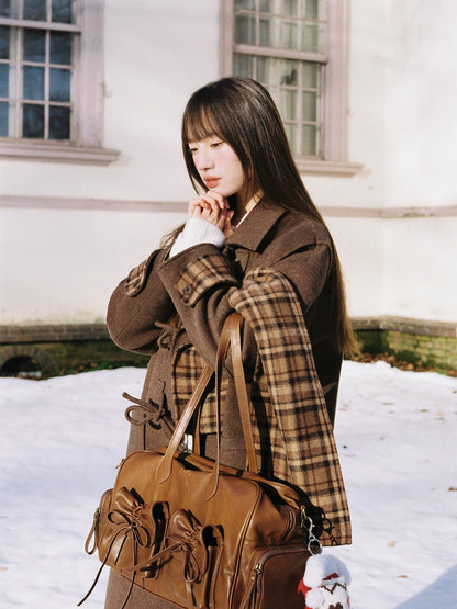 SunsetPark - Vintage Teddy Bear Bow Toggle Wool Coat (Blush Pink / Brown Bear)