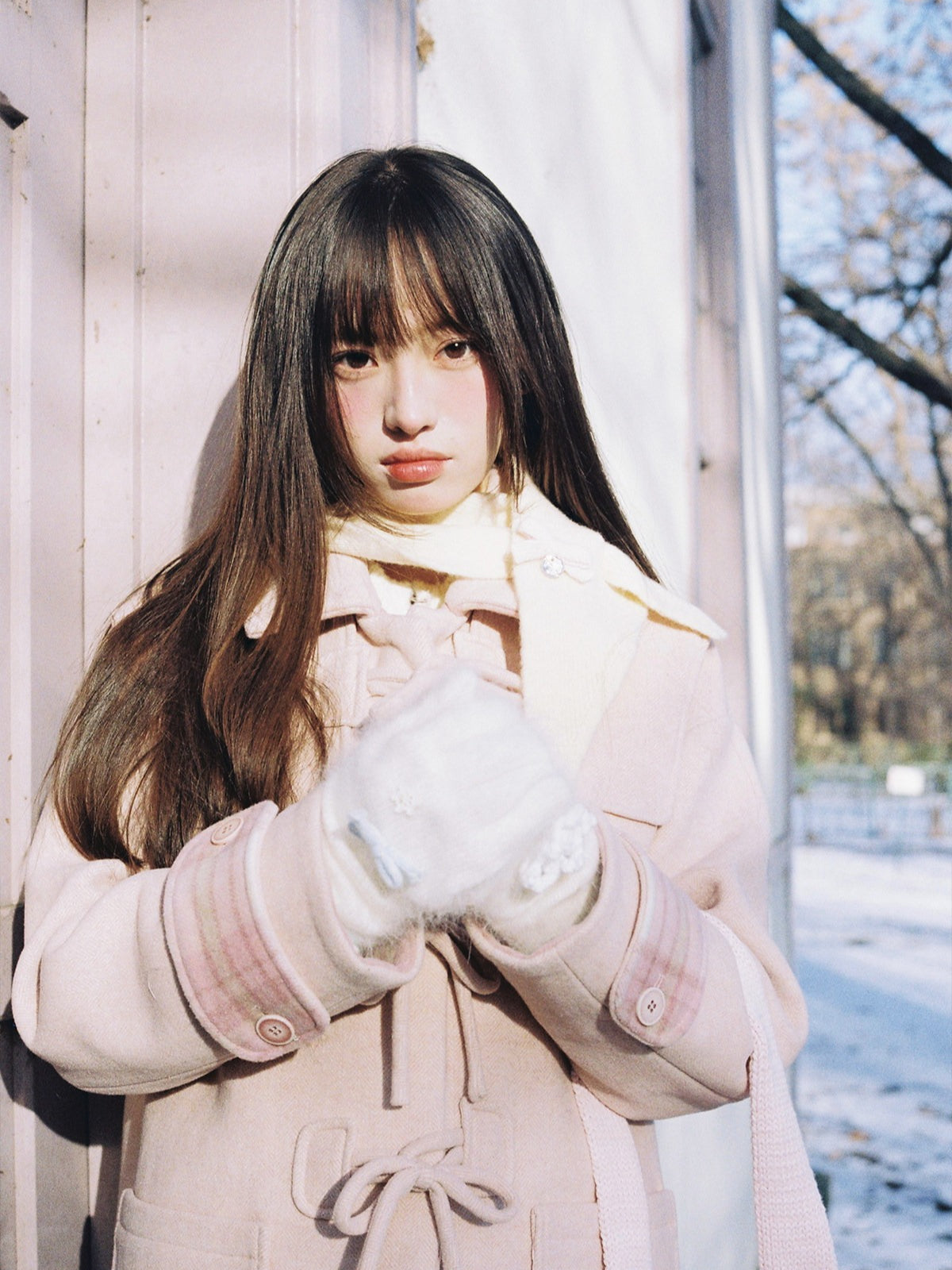 SunsetPark - Vintage Teddy Bear Bow Toggle Wool Coat (Blush Pink / Brown Bear)