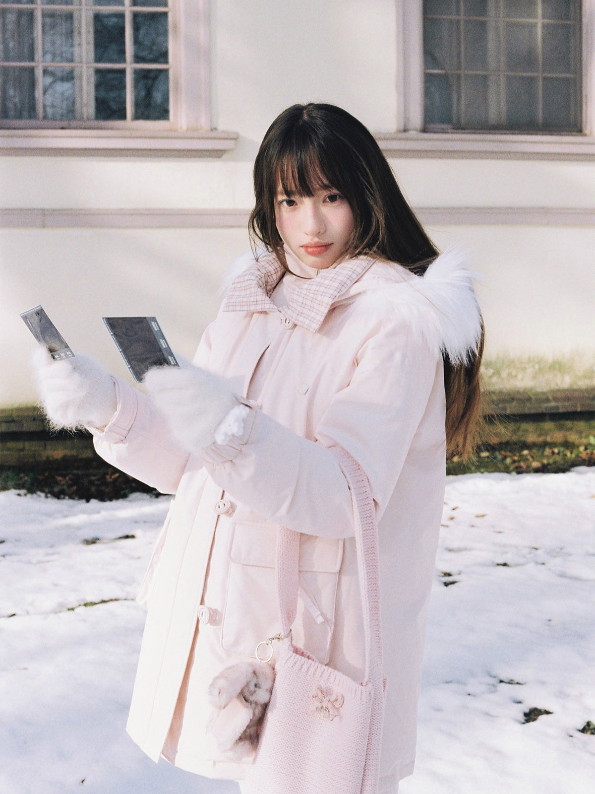 SunsetPark - Blush Pink & Plaid 90% White Duck Down Puffer Jacket (Short / Long / Navy / Glacier Blue)