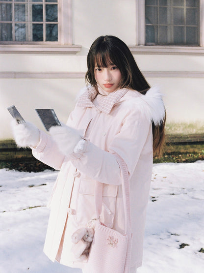 SunsetPark - Blush Pink & Plaid 90% White Duck Down Puffer Jacket (Short / Long / Navy / Glacier Blue)