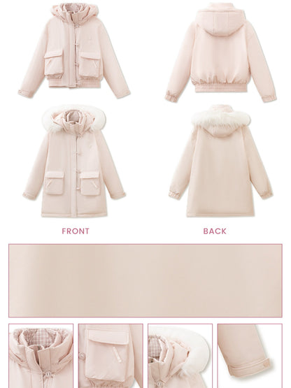 SunsetPark - Blush Pink & Plaid 90% White Duck Down Puffer Jacket (Short / Long / Navy / Glacier Blue)