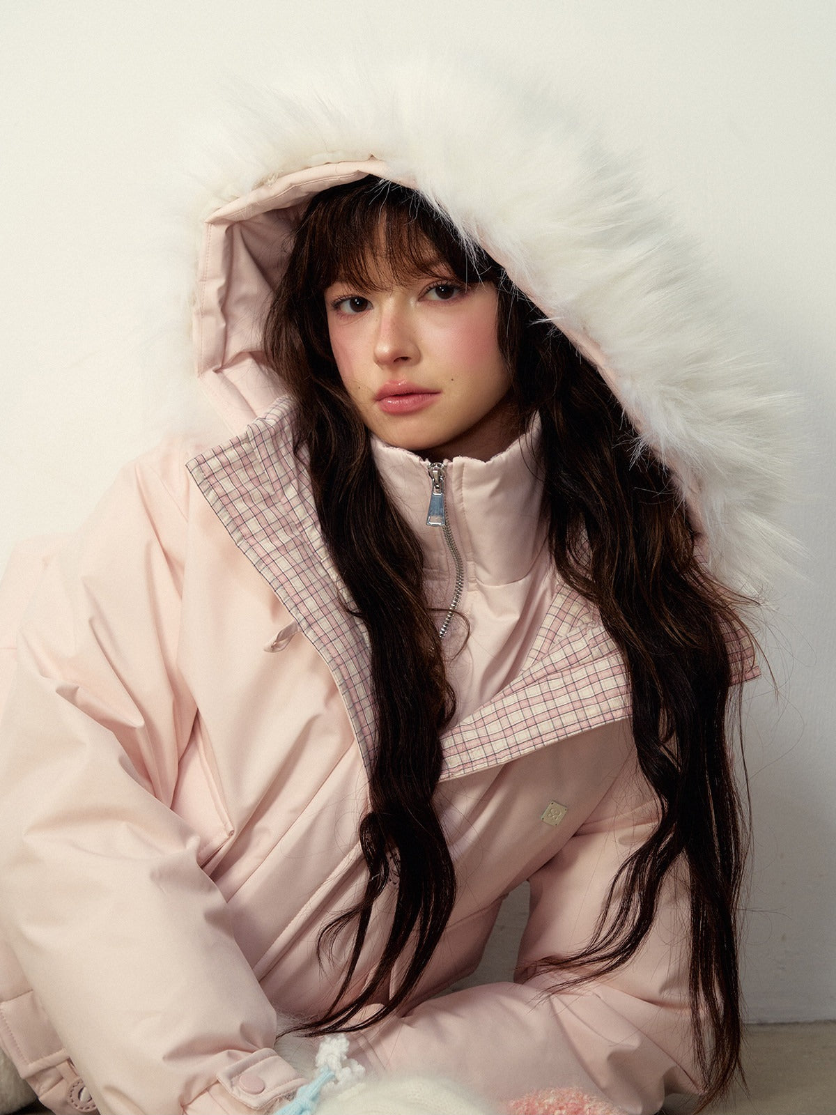 SunsetPark - Blush Pink & Plaid 90% White Duck Down Puffer Jacket (Short / Long / Navy / Glacier Blue)