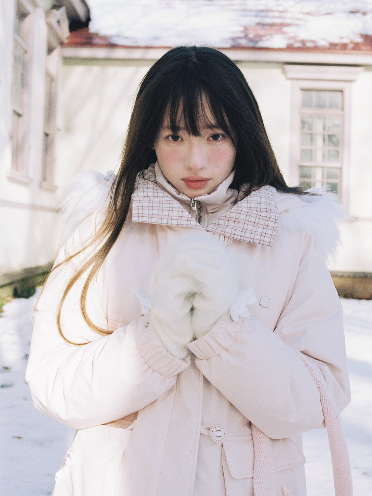 SunsetPark - Blush Pink & Plaid 90% White Duck Down Puffer Jacket (Short / Long / Navy / Glacier Blue)