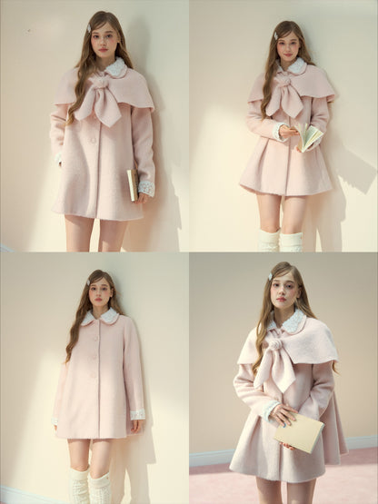 SunsetPark - "Everyday Heiress" Heiress Pink Cape Coat Set (Coat + Detachable Cape)
