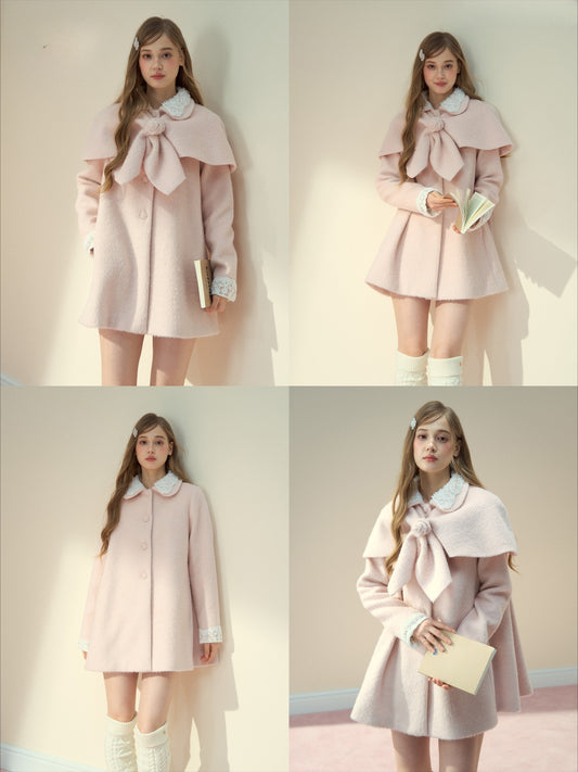 SunsetPark - "Everyday Heiress" Heiress Pink Cape Coat Set (Coat + Detachable Cape)