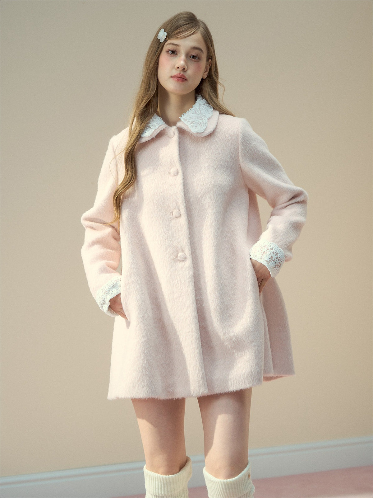 SunsetPark - "Everyday Heiress" Heiress Pink Cape Coat Set (Coat + Detachable Cape)