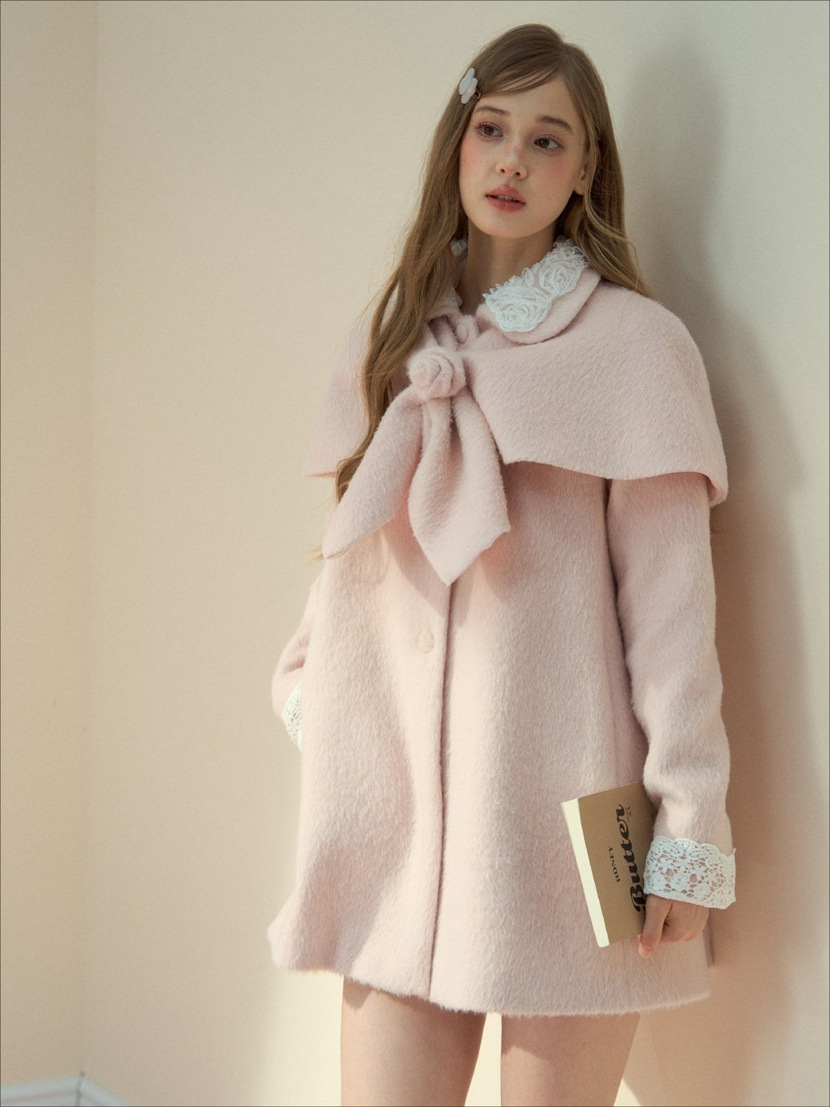 SunsetPark - "Everyday Heiress" Heiress Pink Cape Coat Set (Coat + Detachable Cape)