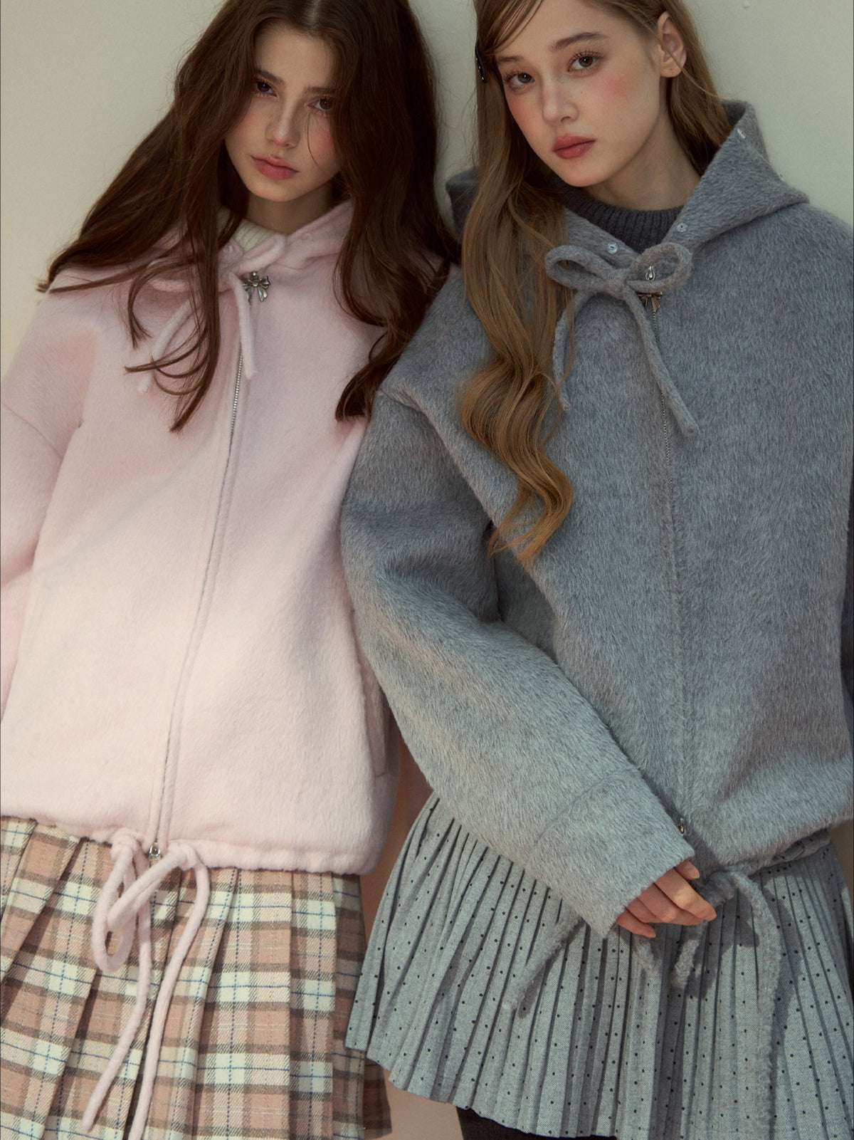 SunsetPark - "Warm Winter Days" Faux Fur Collar Wool-Blend Top Coat (Gray / Pink)