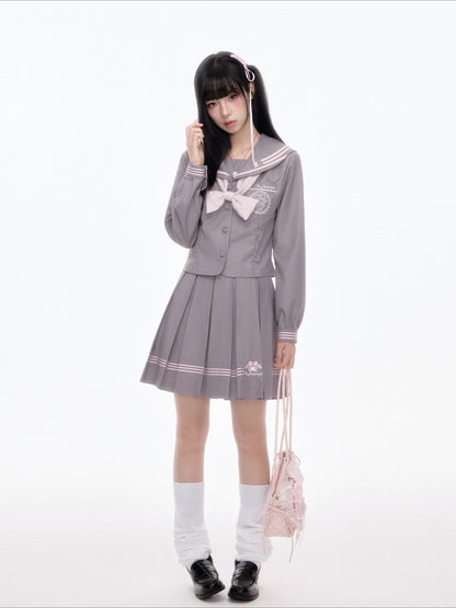 “Melody Blush” Pink-Gray Sailor School Uniform Set