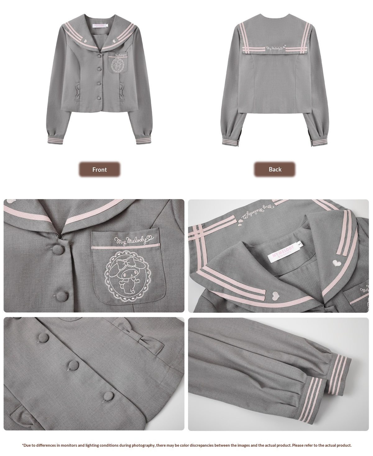 “Melody Blush” Pink-Gray Sailor School Uniform Set