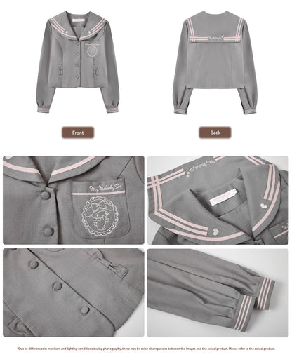 “Melody Blush” Pink-Gray Sailor School Uniform Set