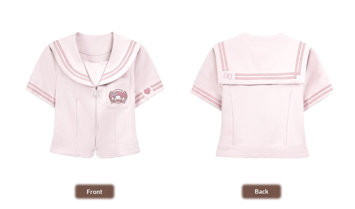 “Melody Blush” Pink Knit Cardigan & Sailor Uniform Set