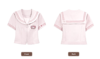 “Melody Blush” Pink Knit Cardigan & Sailor Uniform Set