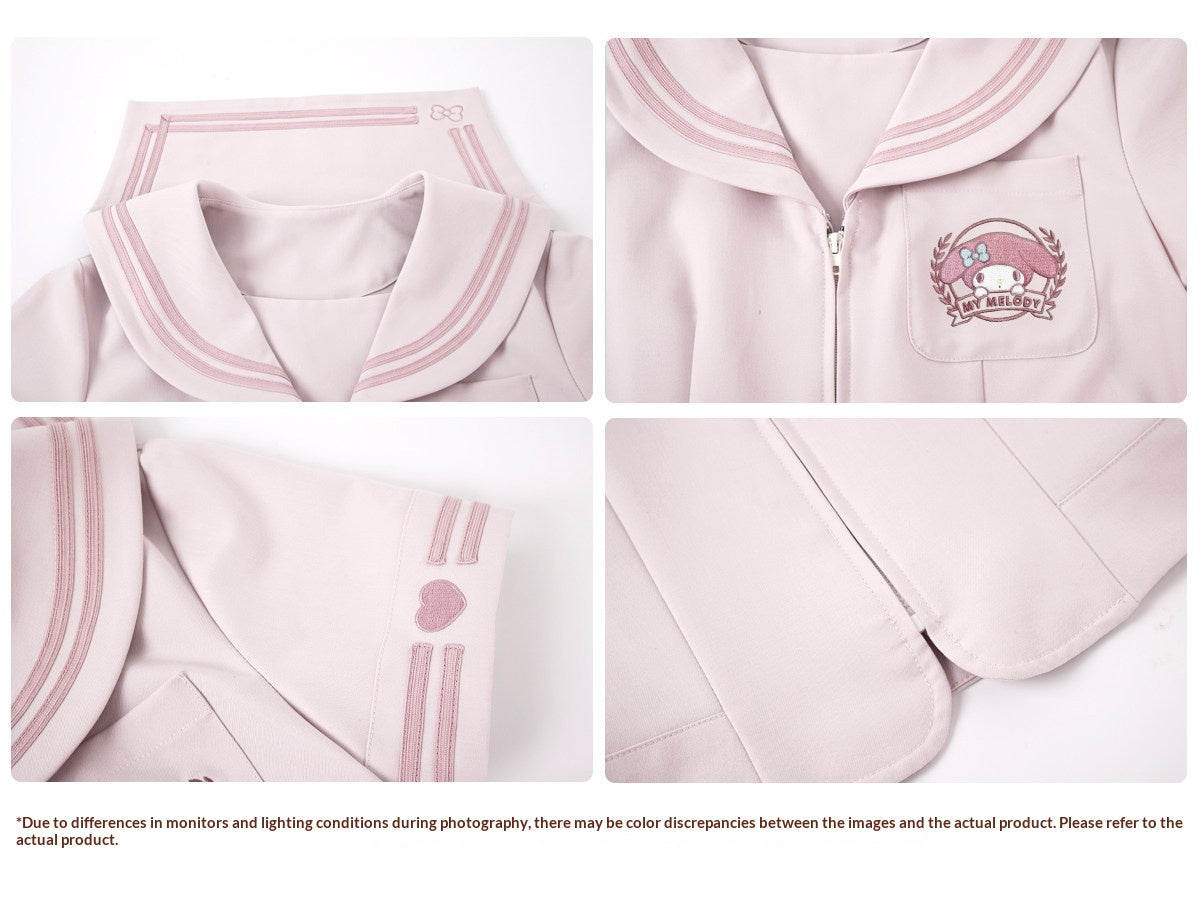 “Melody Blush” Pink Knit Cardigan & Sailor Uniform Set