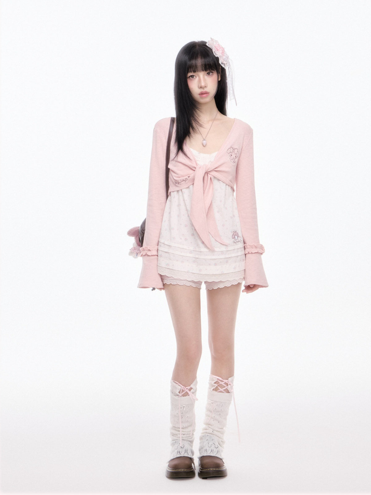 “Melody Blush Garden” Pink Knit Cardigan & Floral Cami Set