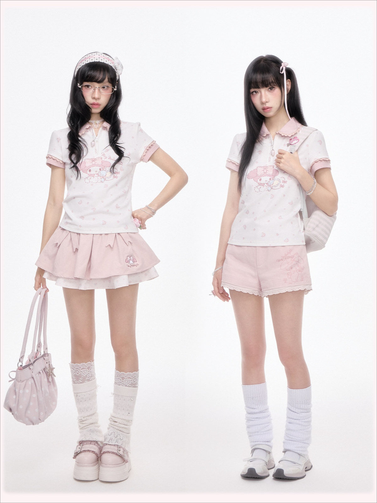 “Melody Blossom” Pink Floral Polo & Layered Skort Set