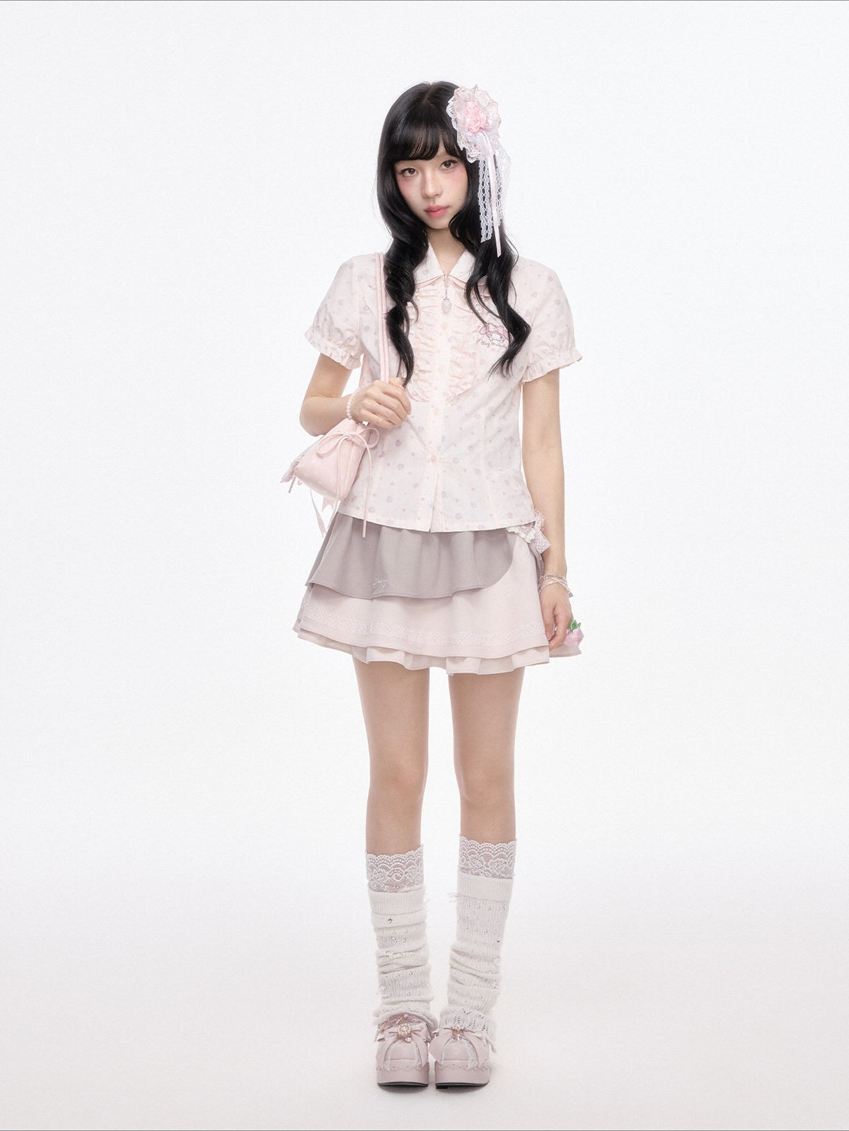 “Melly Melly” Cream & Gray Japanese School Girl Set