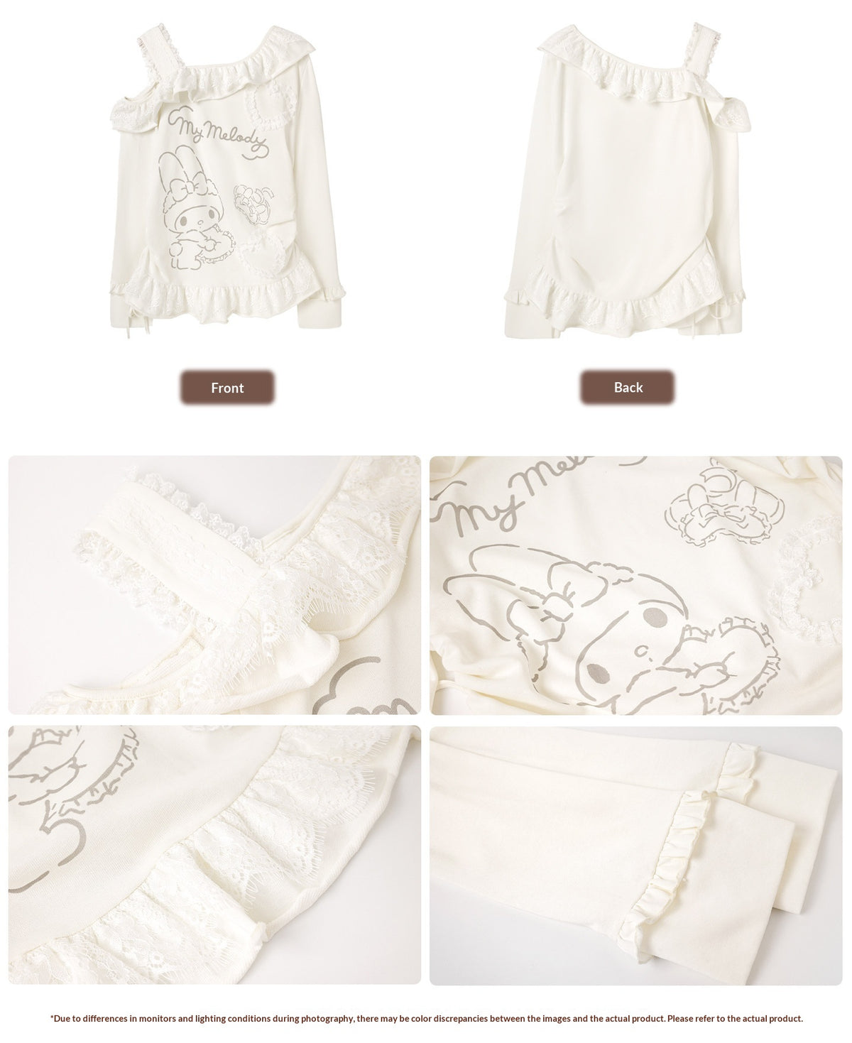 “Sweet Bloom” Ivory My Melody Asymmetric Oversized Top