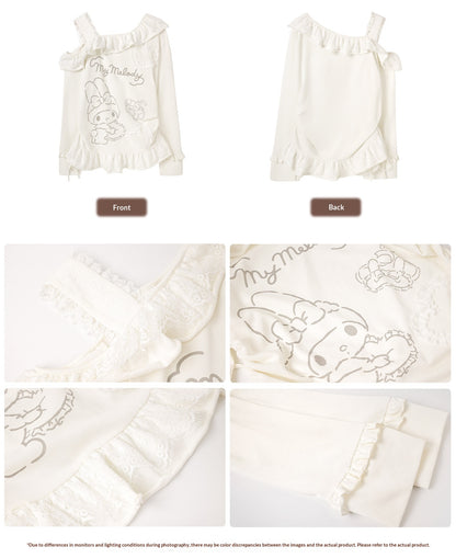 “Sweet Bloom” Ivory My Melody Asymmetric Oversized Top