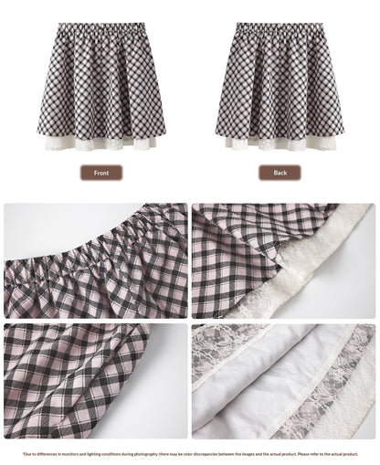 “Melody Academia” Pink Blazer + Blush Pink Shirt + Black & White Plaid Skirt Set