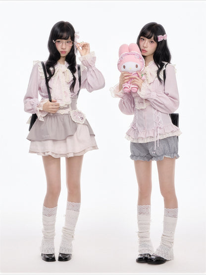 “Melody Mark!” Pink Shirt + Tiered Skirt + Bloomers Set