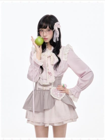 “Melody Mark!” Pink Shirt + Tiered Skirt + Bloomers Set
