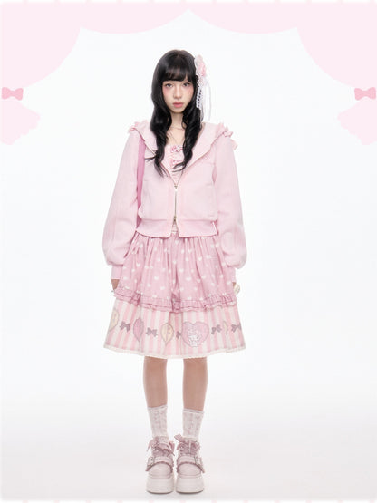 “Ribbon Daydream” Pink Cropped Zip-Up Hoodie