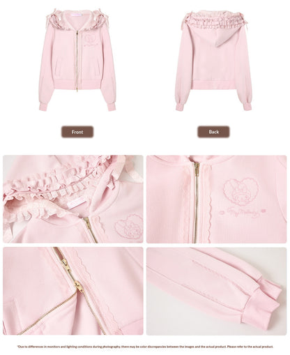 “Ribbon Daydream” Pink Cropped Zip-Up Hoodie