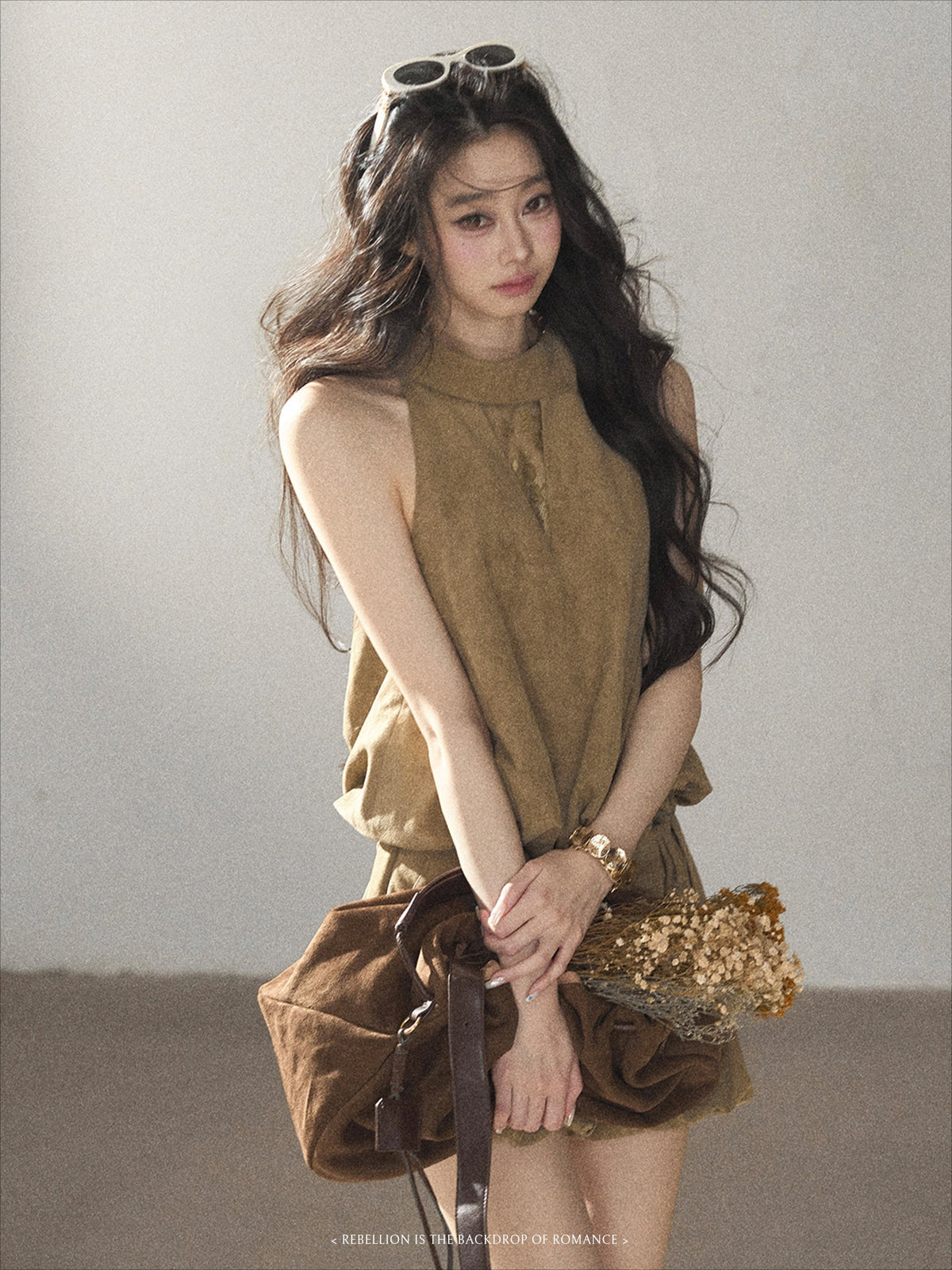 AOMALM - "The Veins of Leaves" Oatmeal French Faux Suede Top & Shorts Set