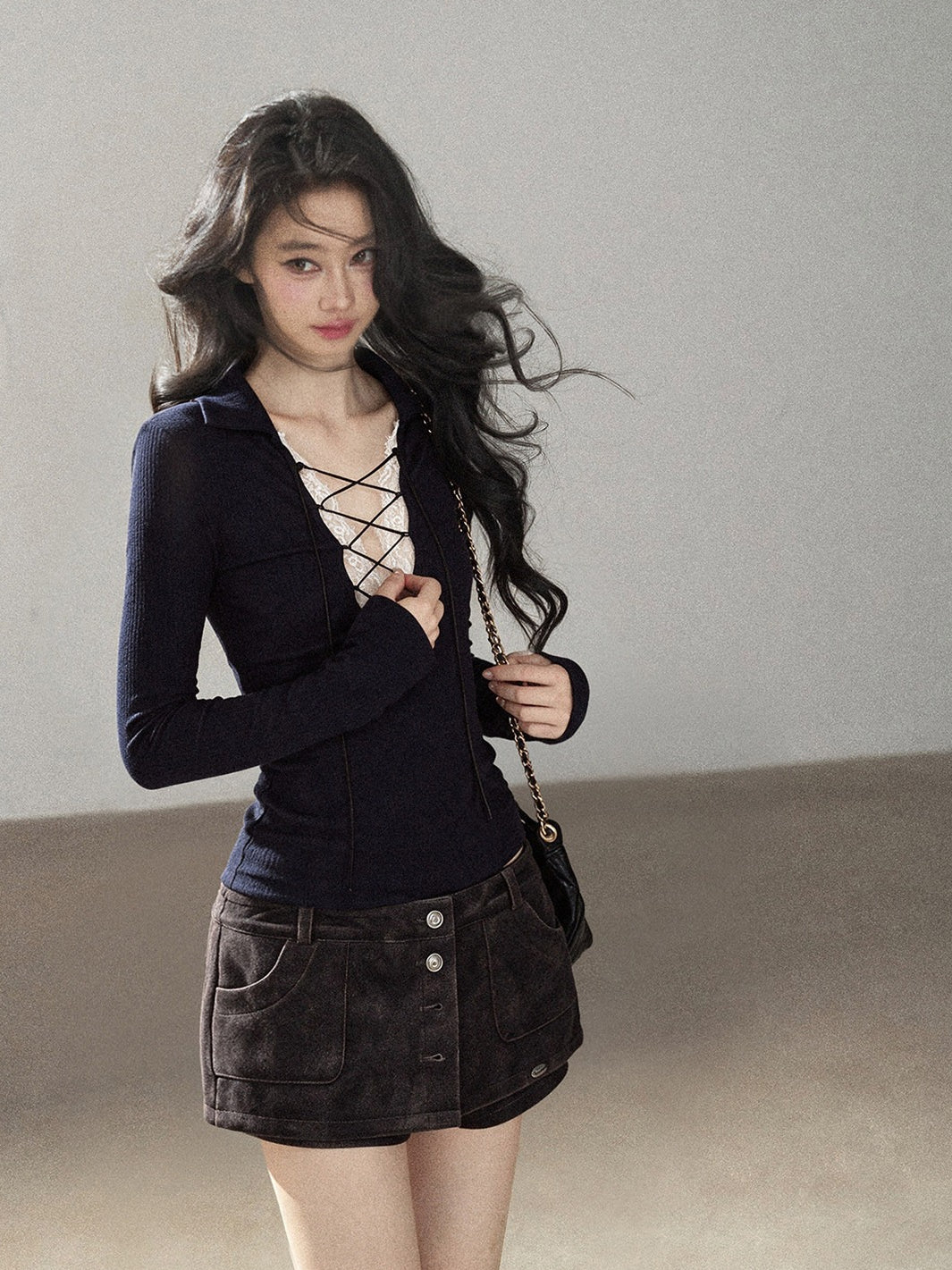 AOMALM - "Among the Oak Trees" Sophisticated Gray Faux Suede Skort