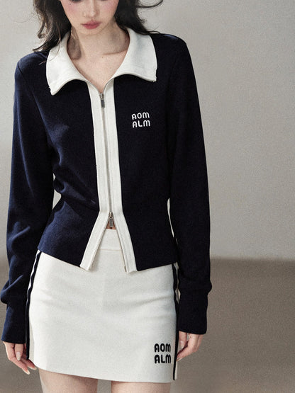 AOMALM - "Dream Beneath the Sea" Navy Blue Jacket & Mist White Mini Skirt Set