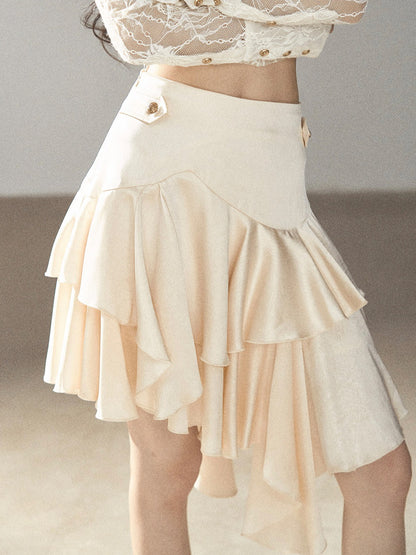 AOMALM - "Ginkgo & Evening Breeze" Dutch Cream French Satin Skirt