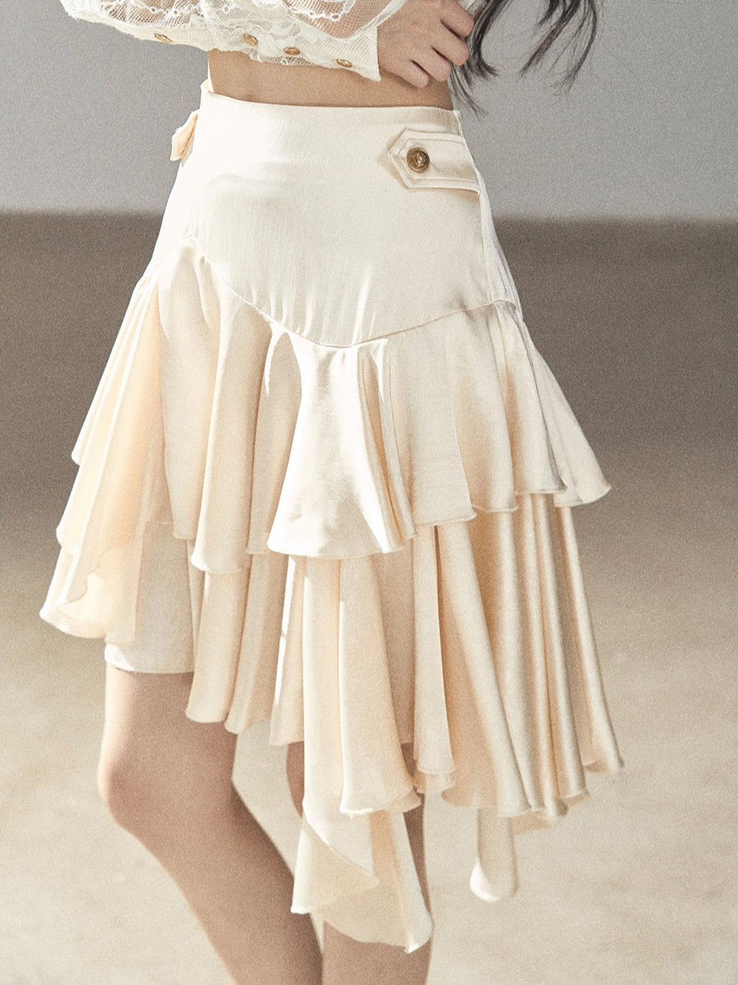 AOMALM - "Ginkgo & Evening Breeze" Dutch Cream French Satin Skirt