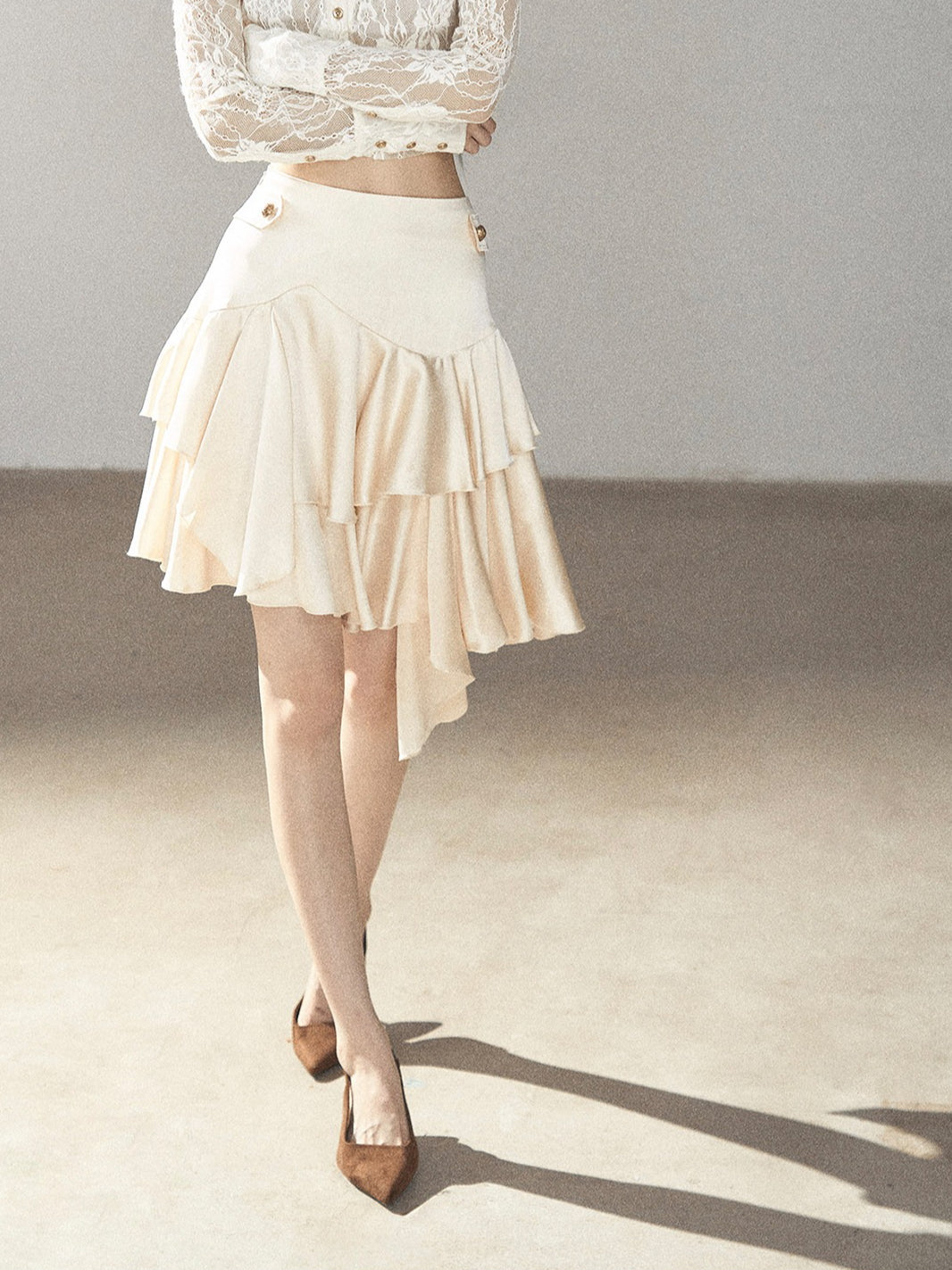 AOMALM - "Ginkgo & Evening Breeze" Dutch Cream French Satin Skirt