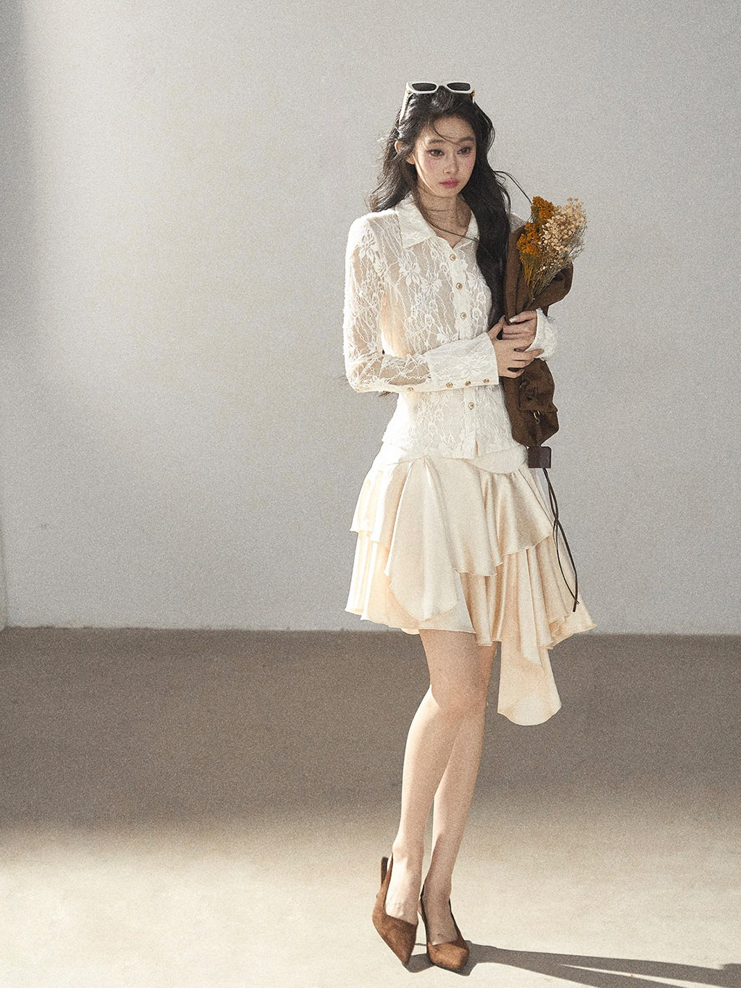 AOMALM - "Ginkgo & Evening Breeze" Dutch Cream French Satin Skirt