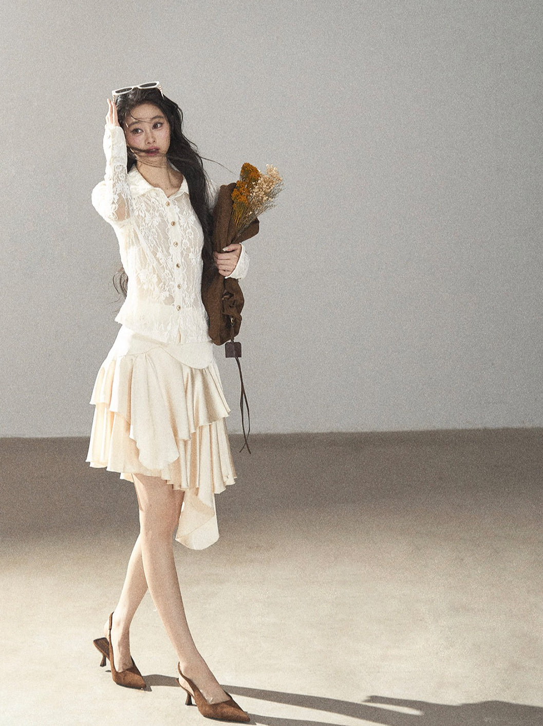 AOMALM - "Ginkgo & Evening Breeze" Dutch Cream French Satin Skirt