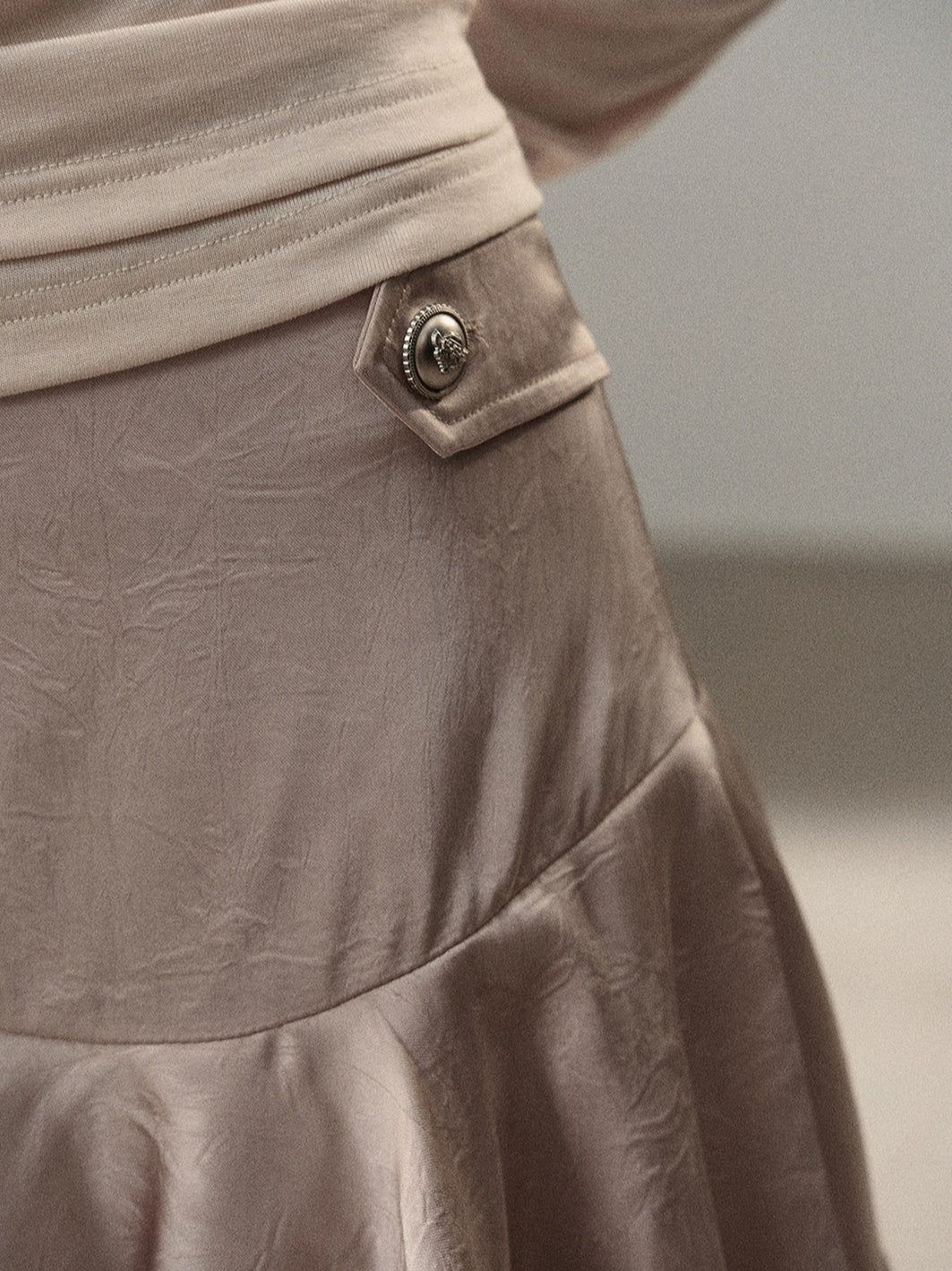 AOMALM - "Ginkgo & Evening Breeze" Misty Cloud Gray French Satin Skirt