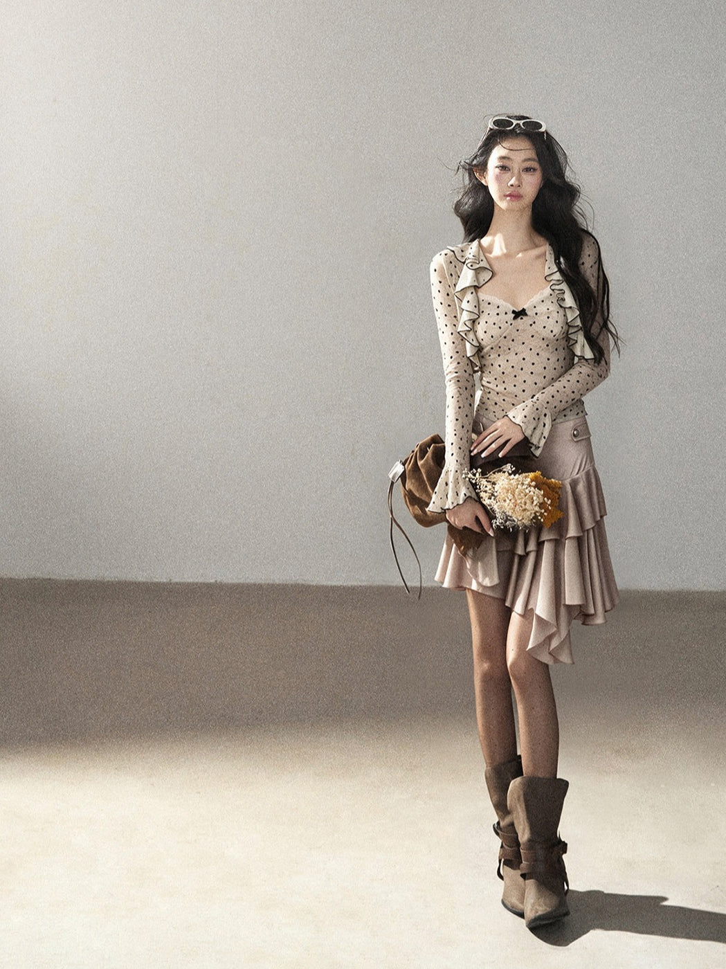 AOMALM - "Ginkgo & Evening Breeze" Misty Cloud Gray French Satin Skirt